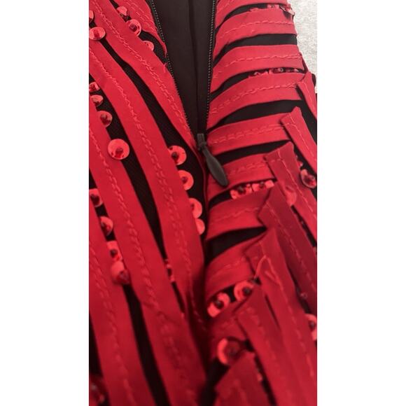Hong Ni Red Maxi Midi Dress Sequins Asymmetrical Valentine Party Gala Glam SZ XL - Picture 5 of 10